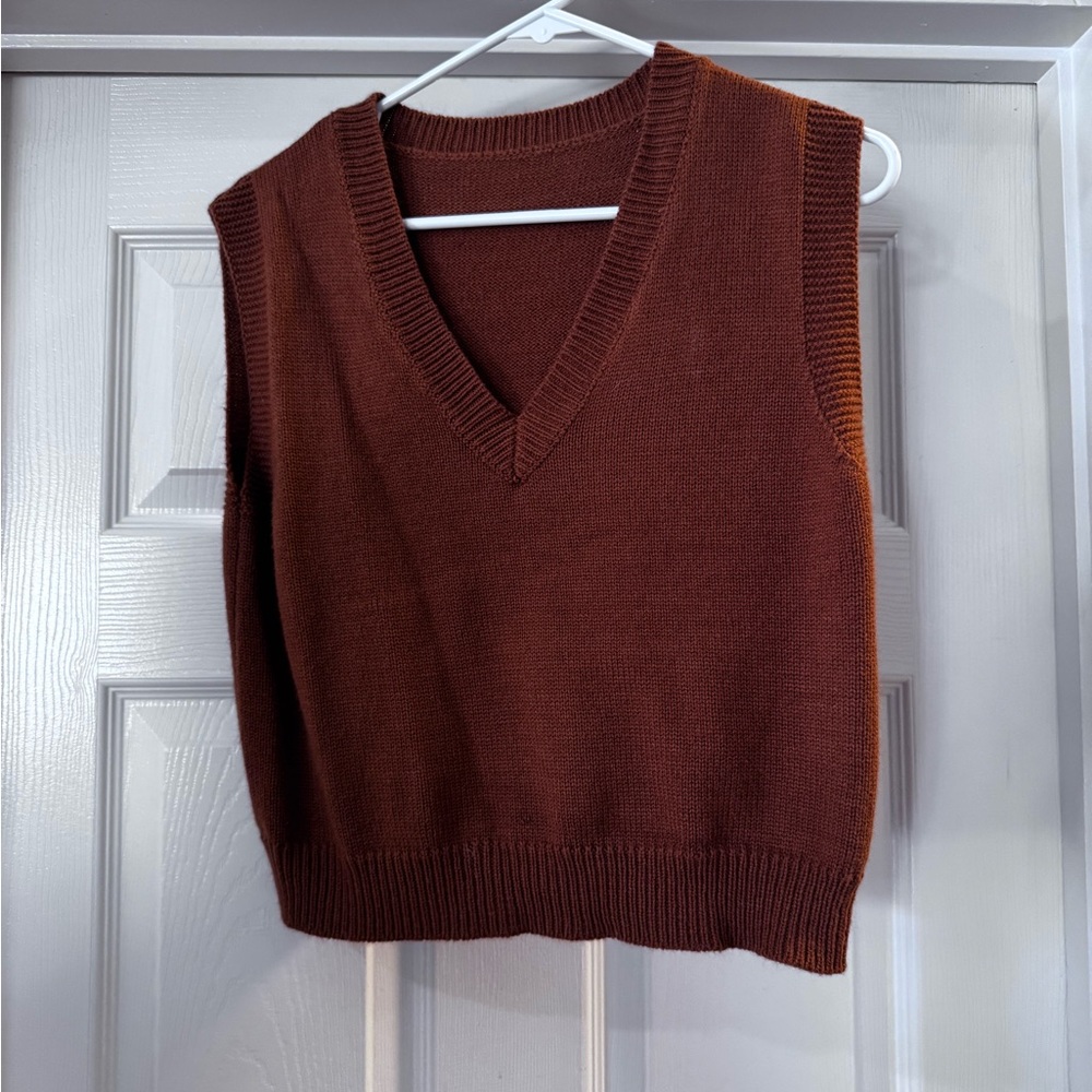 Women's Brown V-Neck Sweater Vest